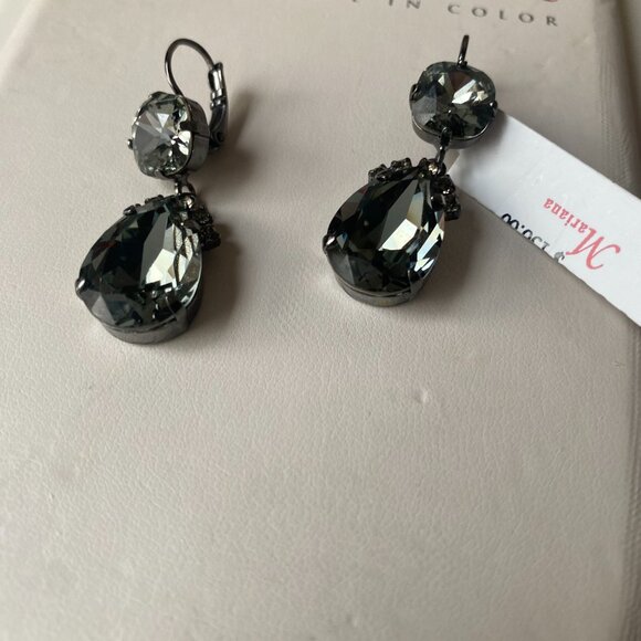 NWT Mariana Swarovski Crystal Smokey Gray Teardrop faceted drama Dangle Earrings - Picture 11 of 12